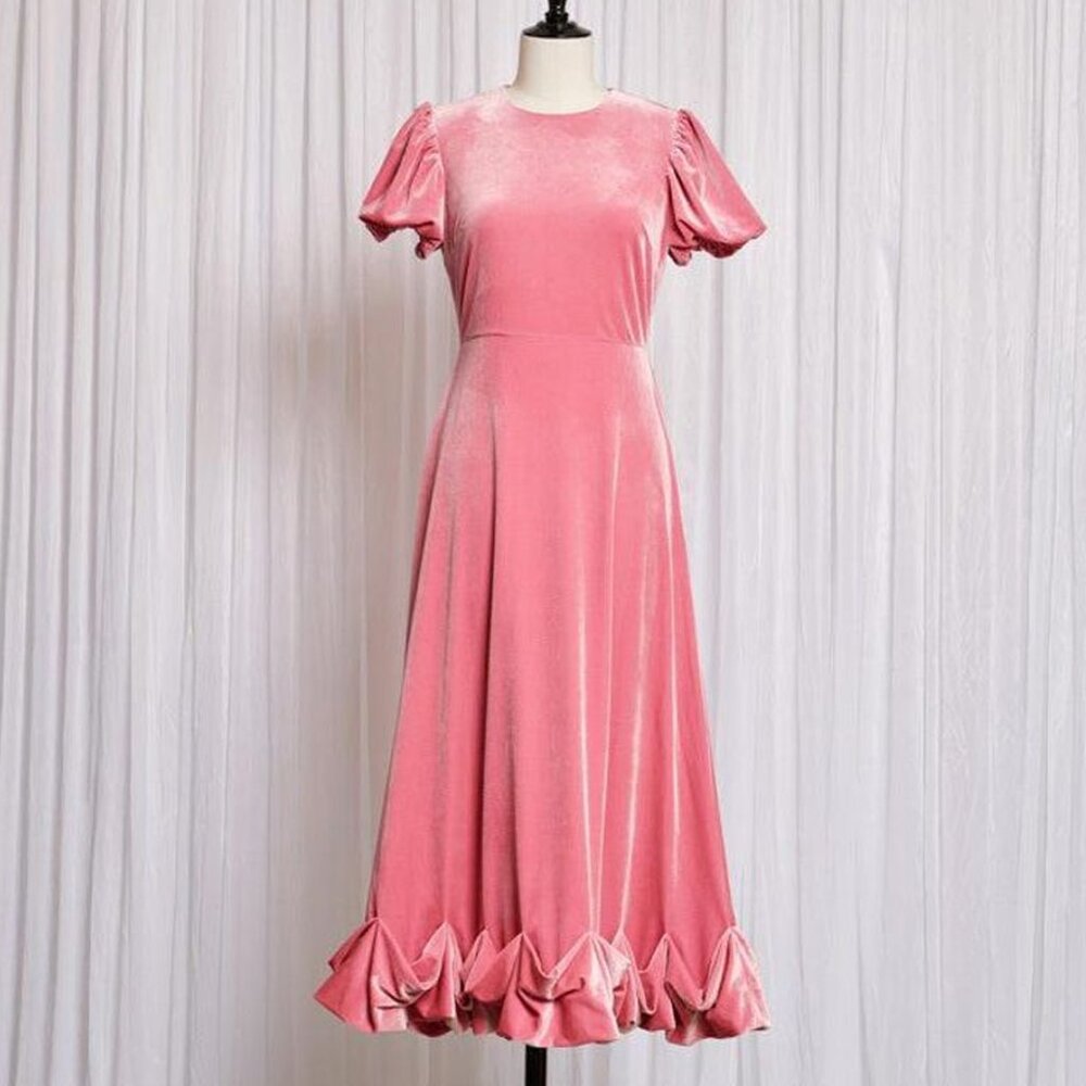 NWT Sweet Melody Velvet Midi Dress in Pink - S